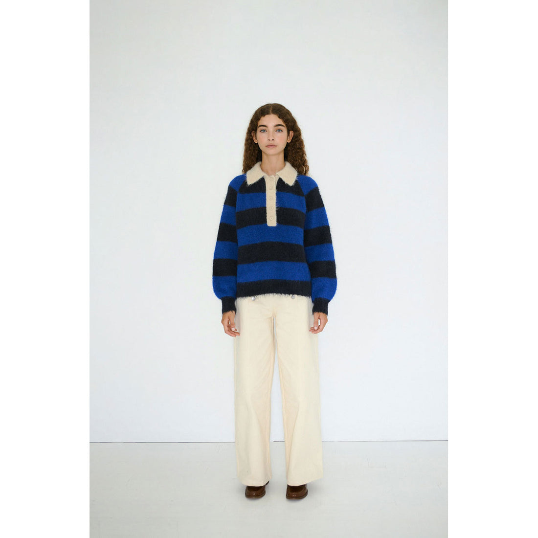 The Tiny Big Sister Navy/Ultramarine Frank Striped Womens Polo