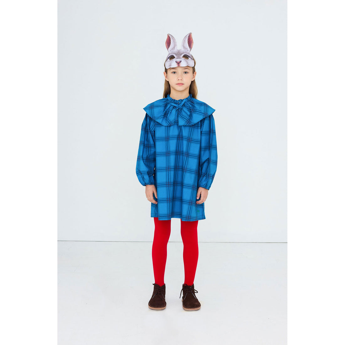 Tiny Cottons Dark Cyan Blue Check Poplin Dress