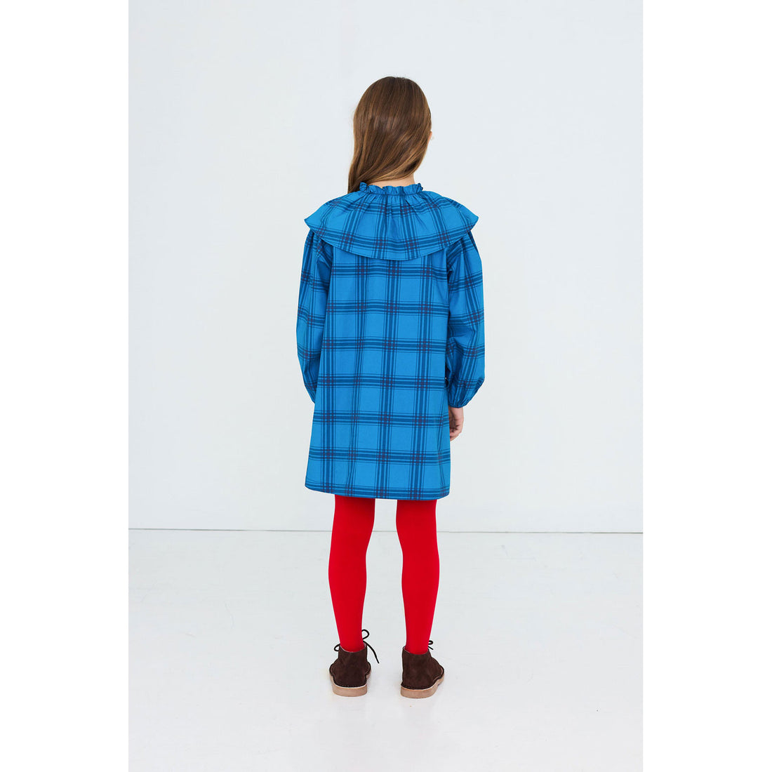Tiny Cottons Dark Cyan Blue Check Poplin Dress