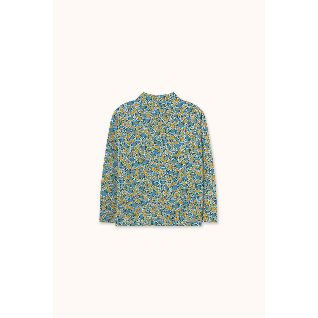 Tiny Cottons Washed Blue Flower Pattern Rib Mockneck