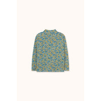 Tiny Cottons Washed Blue Flower Pattern Rib Mockneck