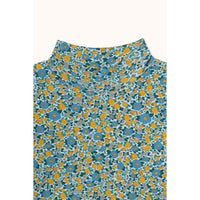 Tiny Cottons Washed Blue Flower Pattern Rib Mockneck