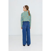 Tiny Cottons Washed Blue Flower Pattern Rib Mockneck