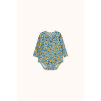 Tiny Cottons Washed Blue Flower Pattern Rib Bodysuit