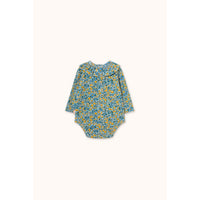 Tiny Cottons Washed Blue Flower Pattern Rib Bodysuit