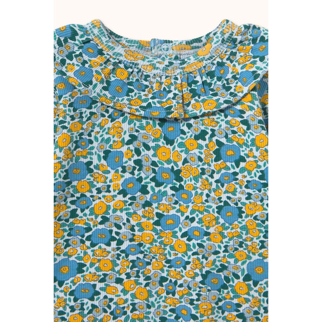 Tiny Cottons Washed Blue Flower Pattern Rib Bodysuit