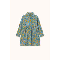 Tiny Cottons Blue Flower Pattern Rib Mockneck Dress