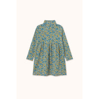 Tiny Cottons Blue Flower Pattern Rib Mockneck Dress