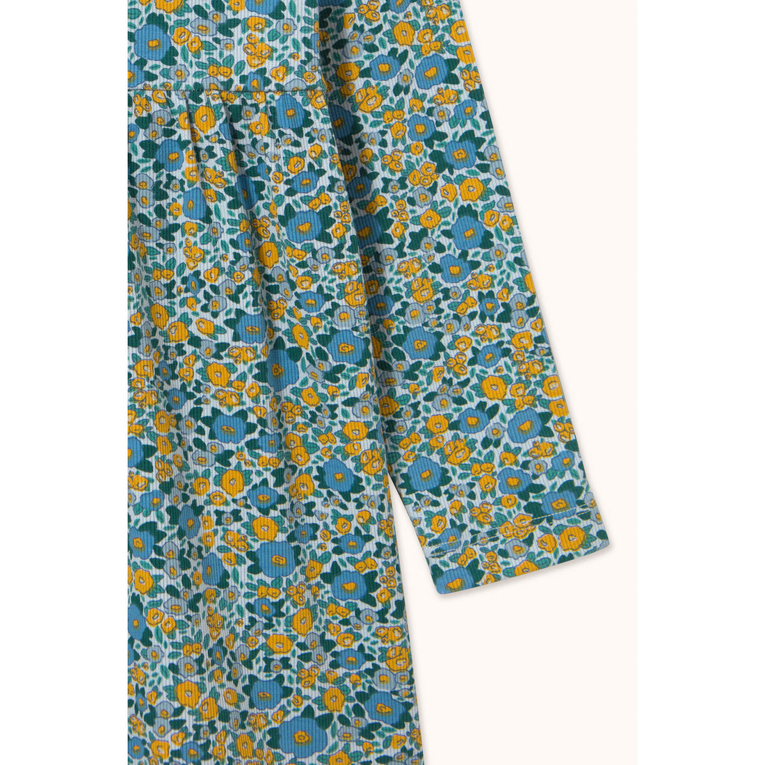 Tiny Cottons Blue Flower Pattern Rib Mockneck Dress