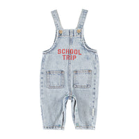 Piupiuchick Light Blue Denim "School Trip" Print Dungarees