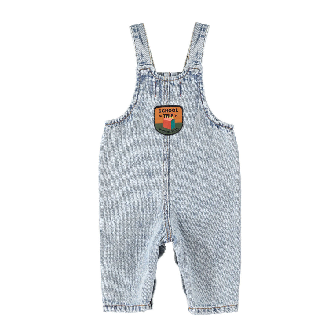 Piupiuchick Light Blue Denim "School Trip" Print Dungarees