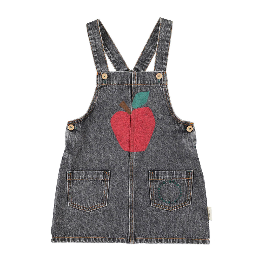 Piupiuchick Washed Black Denim Apple Print Short Dress