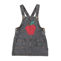 Piupiuchick Washed Black Denim Apple Print Short Dress