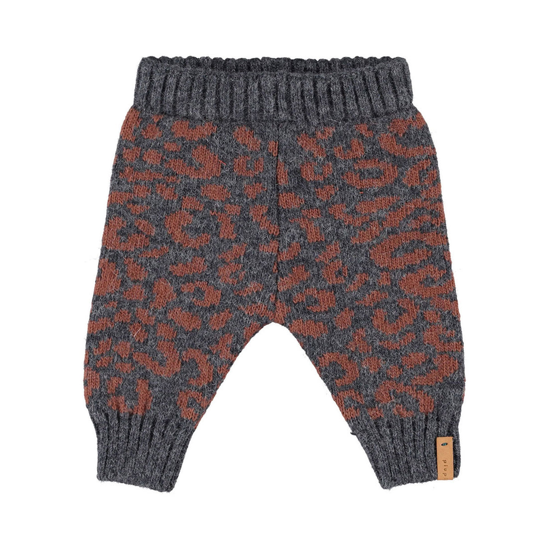 Piupiuchick Dark Grey / Camel Animal Print Knitted Baby Leggings