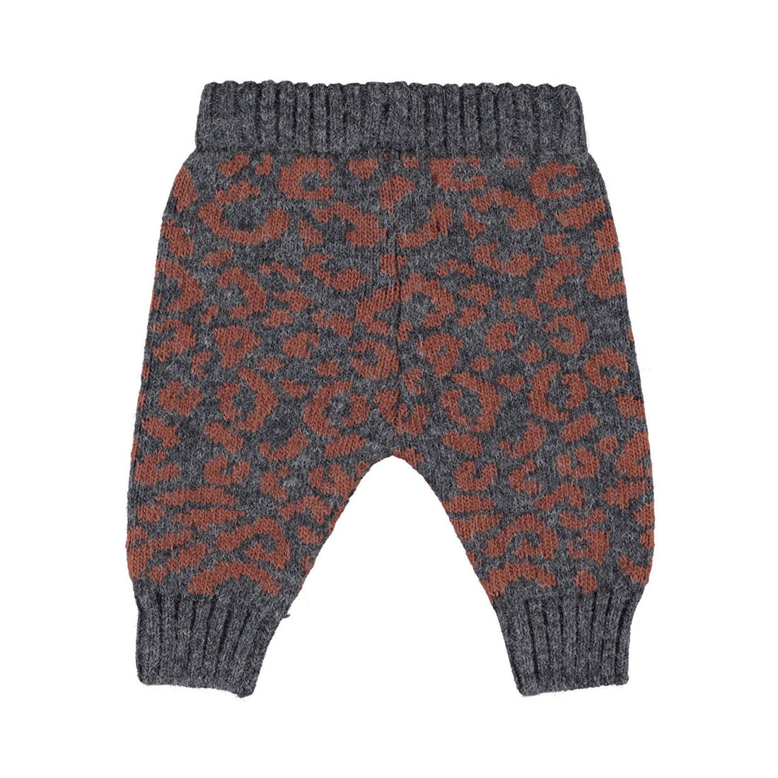 Piupiuchick Dark Grey / Camel Animal Print Knitted Baby Leggings