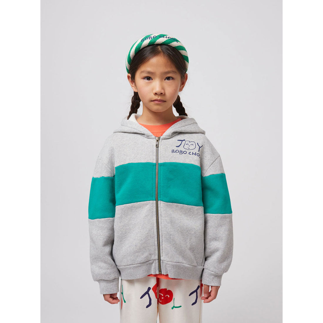 Bobo Choses Heather Grey Smiling Zip Up Hoodie
