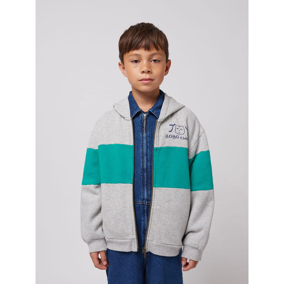 Bobo Choses Heather Grey Smiling Zip Up Hoodie