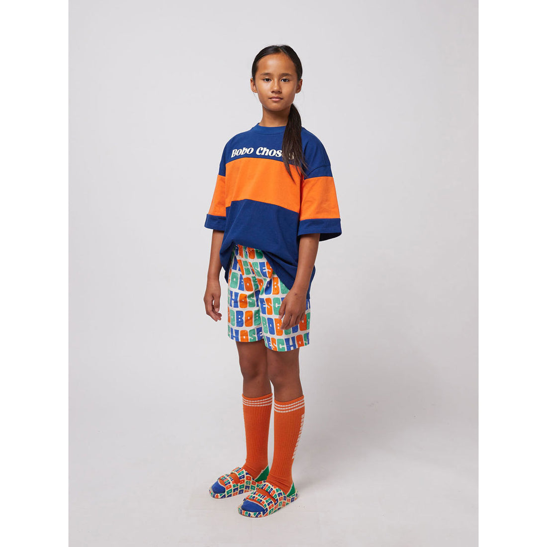 Bobo Choses Navy Blue Logo Color Block T-shirt