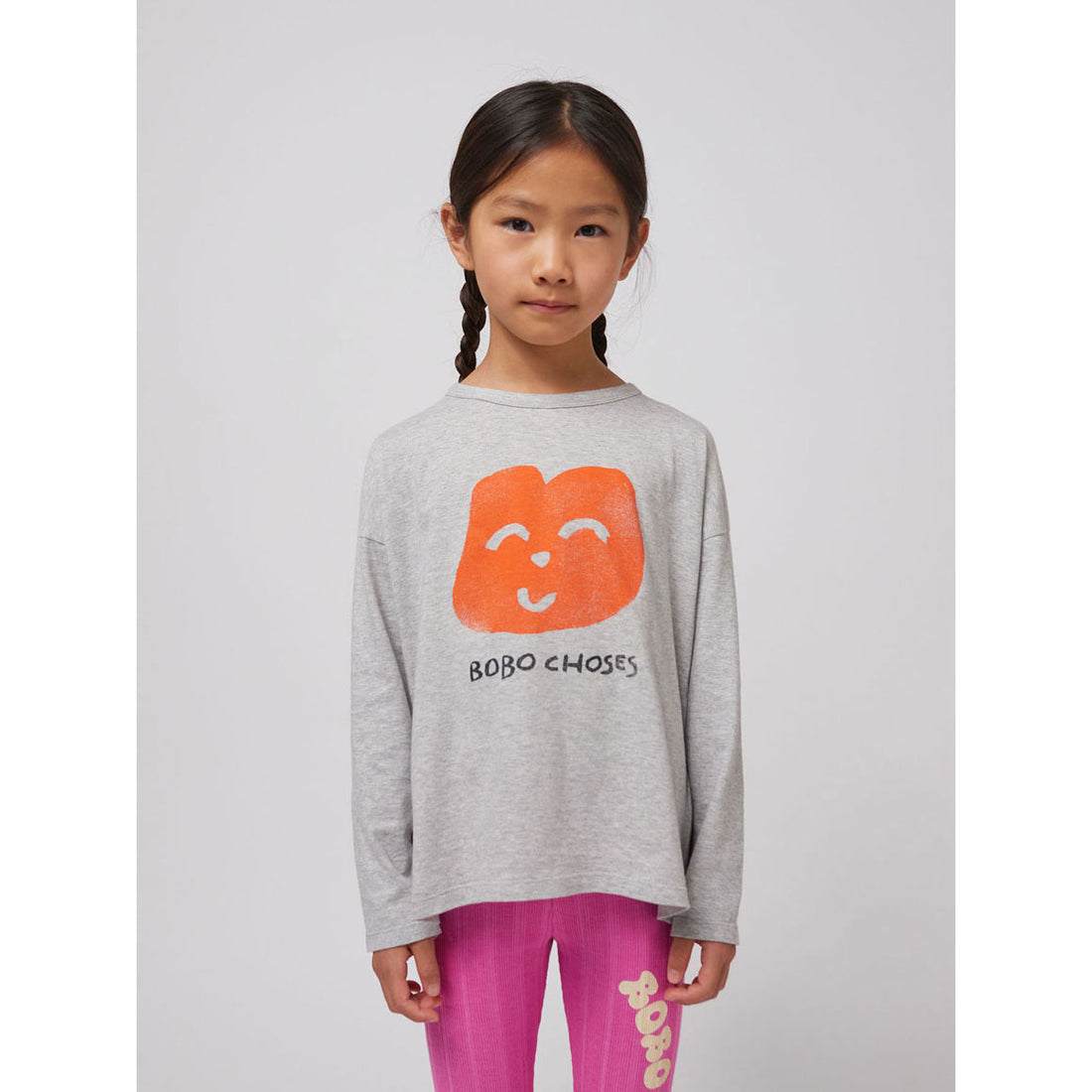 Bobo Choses Heather Grey Joyful Face T-Shirt