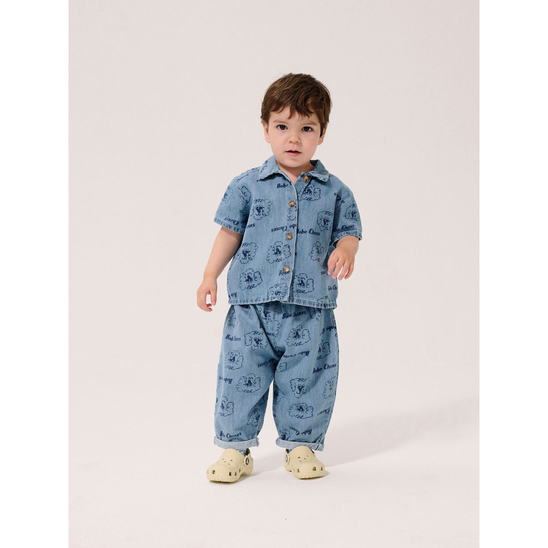 Bobo Choses Light Blue Dog All Over Denim Baby Shirt