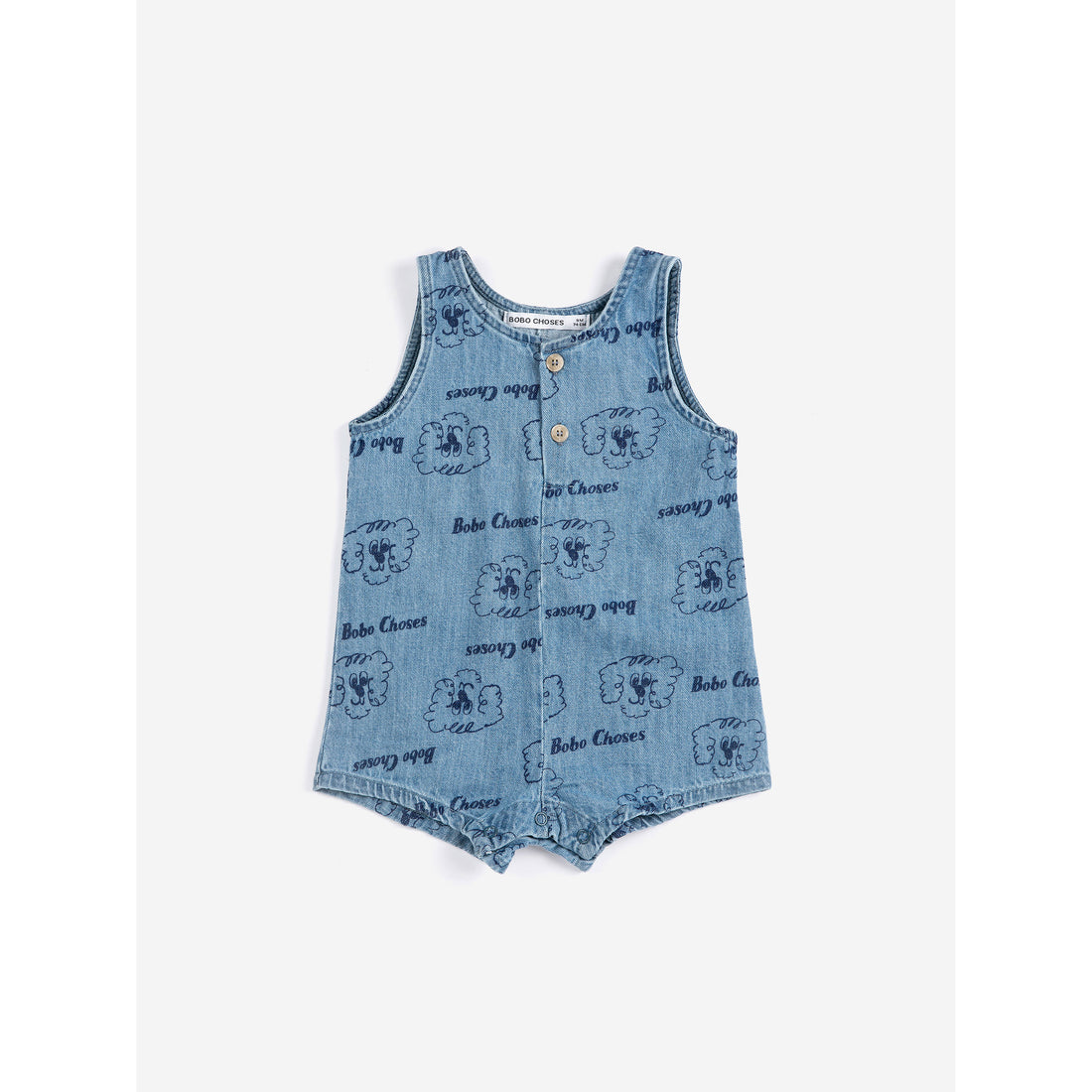 Bobo Choses Light Blue Dog All Over Denim Playsuit