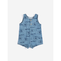 Bobo Choses Light Blue Dog All Over Denim Playsuit