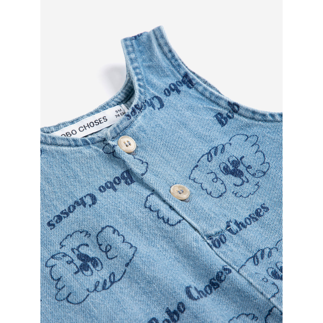 Bobo Choses Light Blue Dog All Over Denim Playsuit