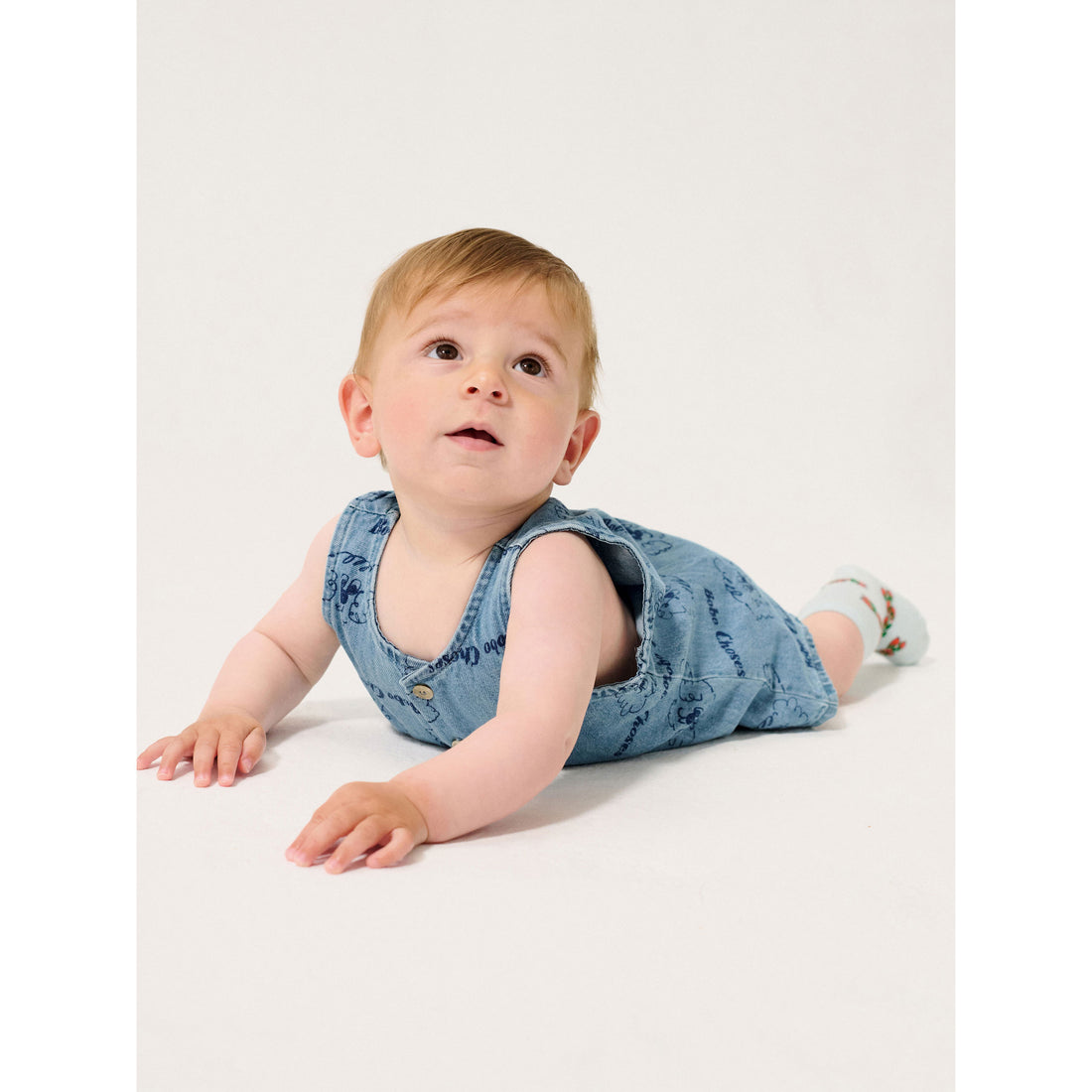 Bobo Choses Light Blue Dog All Over Denim Playsuit