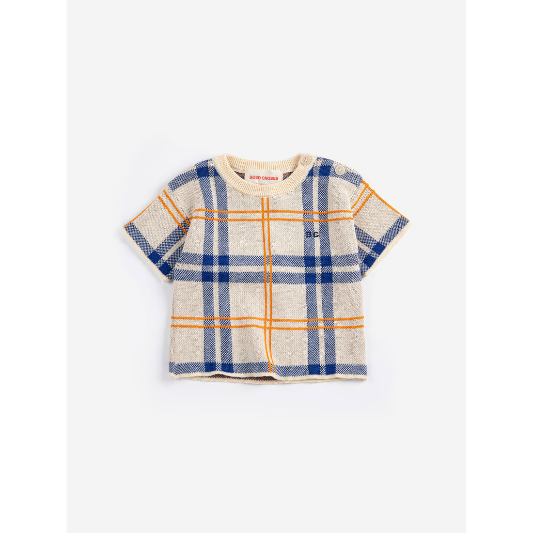 Bobo Choses White Tartan Knitted Baby T-Shirt