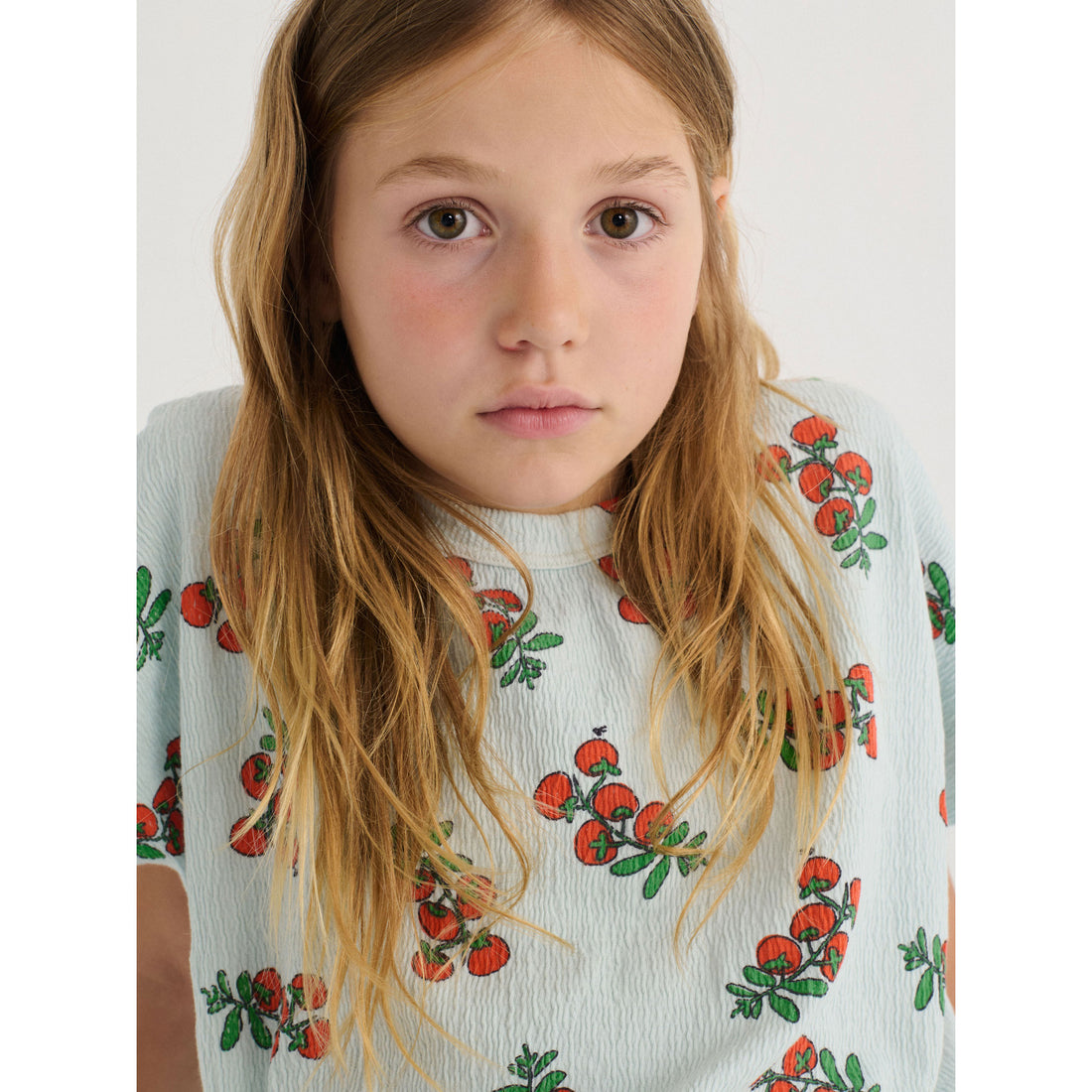 Bobo Choses Light Blue Tomatoes All Over Cropped T-Shirt