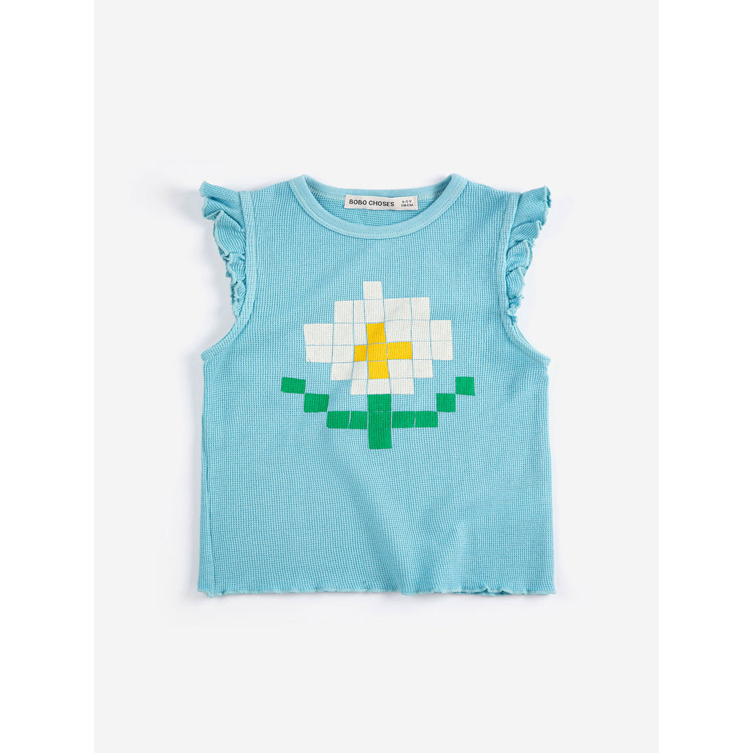 Bobo Choses Light Blue Pixel Daisy Ruffled Top