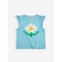 Bobo Choses Light Blue Pixel Daisy Ruffled Top