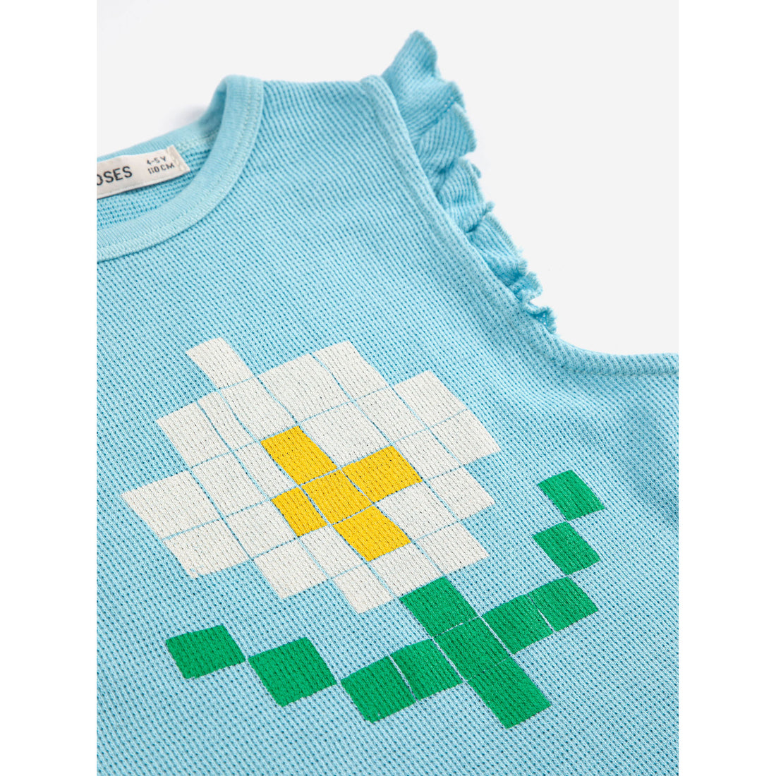 Bobo Choses Light Blue Pixel Daisy Ruffled Top