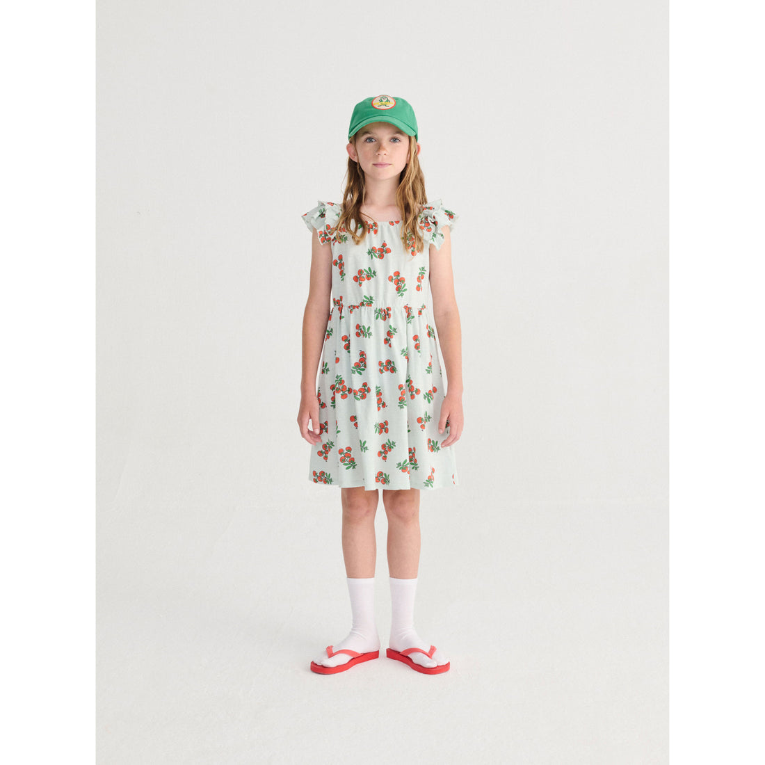 Bobo Choses Light Blue Tomatoes All Over Ruffled Dress