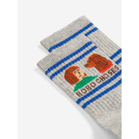 Bobo Choses Heather Grey Friends In A Pickle Short Socks