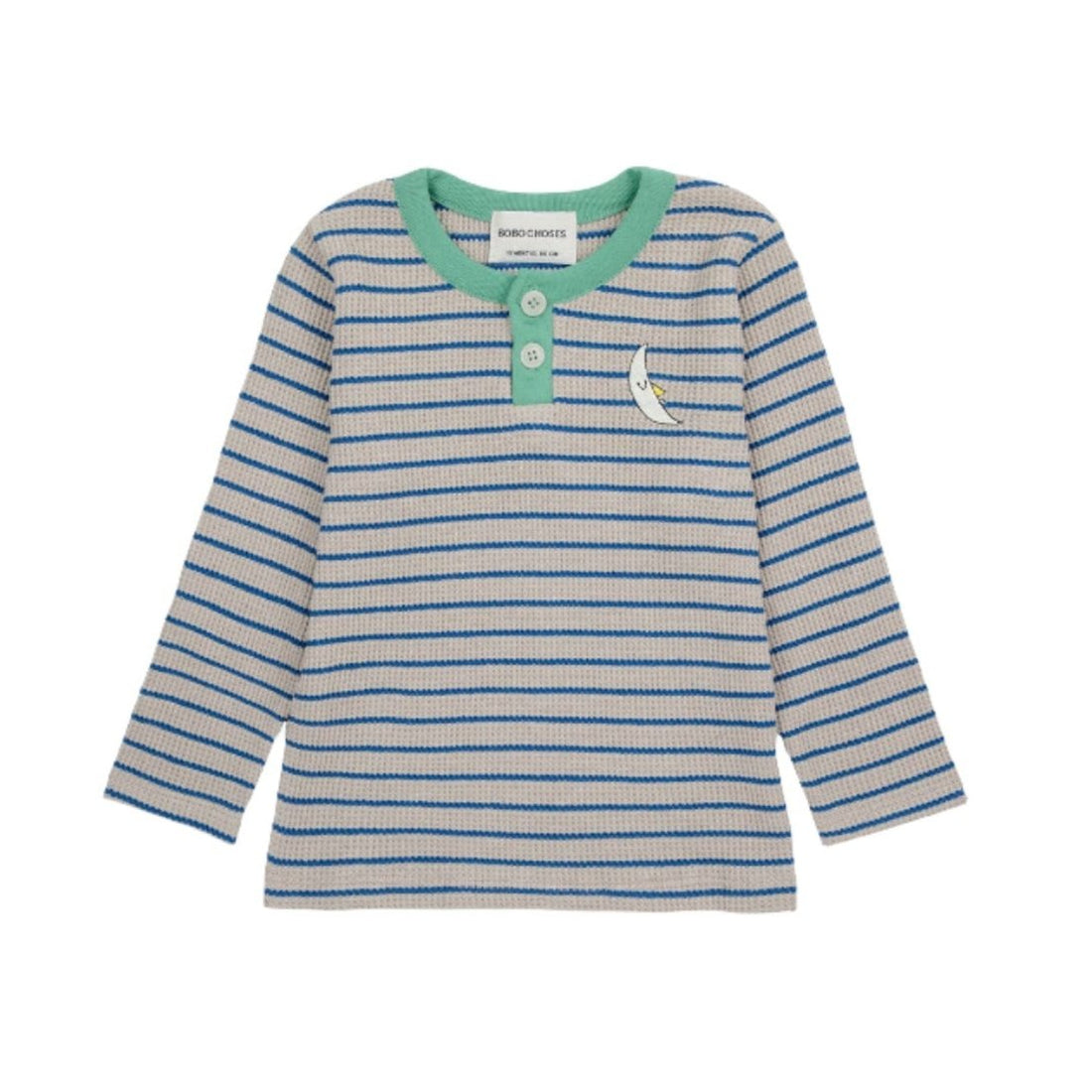 Bobo Choses Blue Waffle Stripes Buttoned Baby T-Shirt