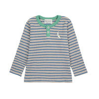 Bobo Choses Blue Waffle Stripes Buttoned Baby T-Shirt