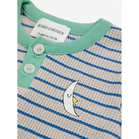Bobo Choses Blue Waffle Stripes Buttoned Baby T-Shirt