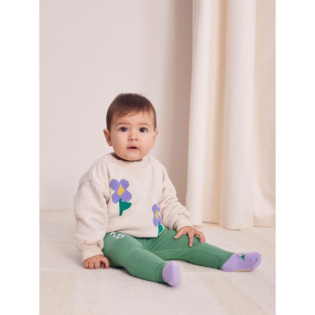 Bobo Choses Beige Pansy Flower Baby Sweatshirt