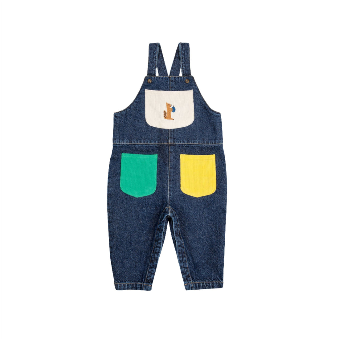 Bobo Choses Navy Blue Hungry Squirrel Denim Baby Dungaree