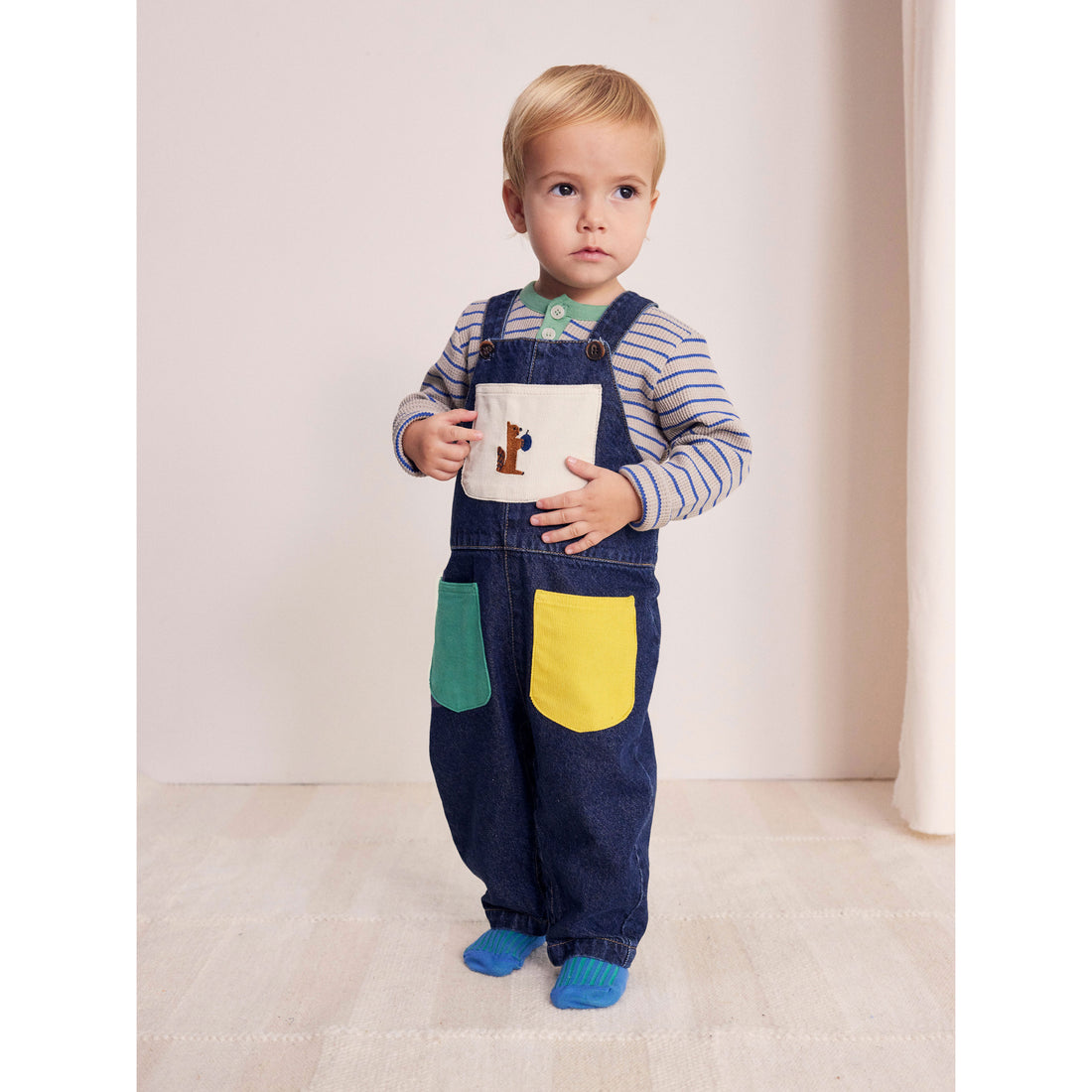 Bobo Choses Navy Blue Hungry Squirrel Denim Baby Dungaree
