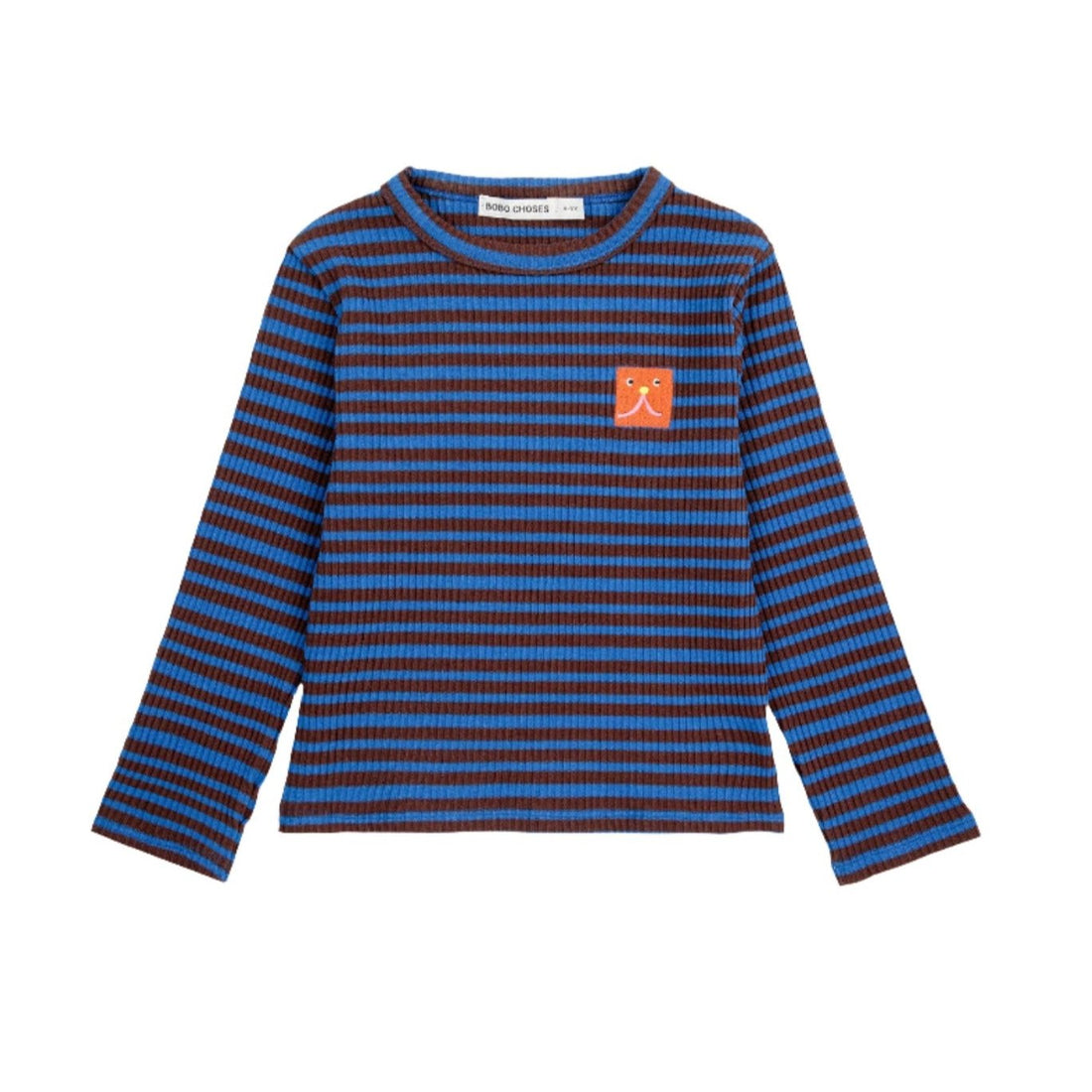 Bobo Choses Dark Brown Funny Face Embroidery T-Shirt