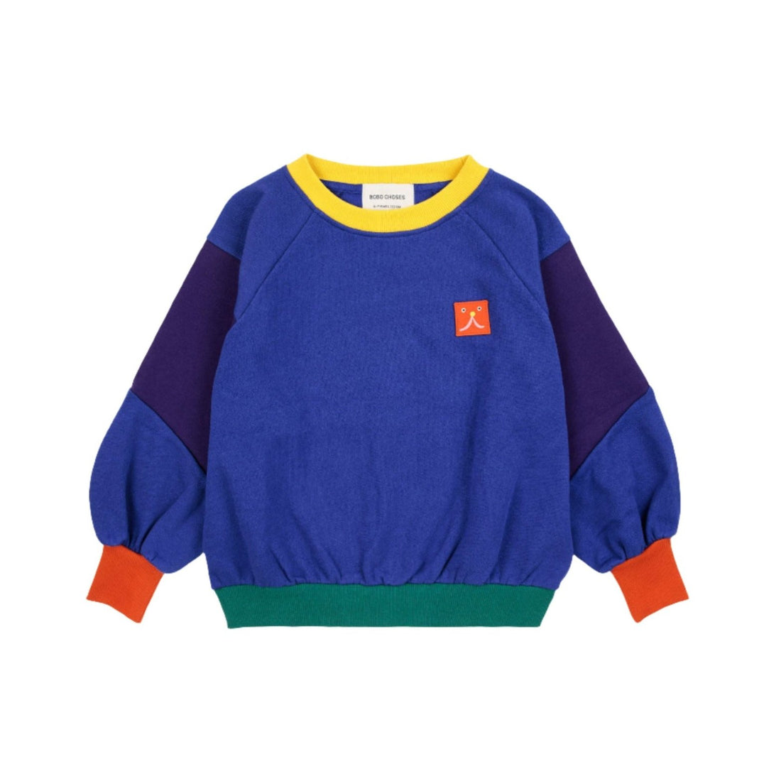 Bobo Choses Blue Funny Face Patch Ranglan Sleeve Sweatshirt