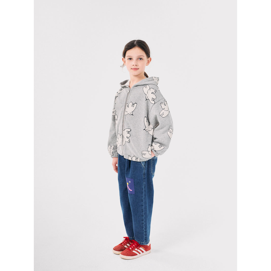 Bobo Choses Light Heather Freedom Bird Allover Zipped Hoodie