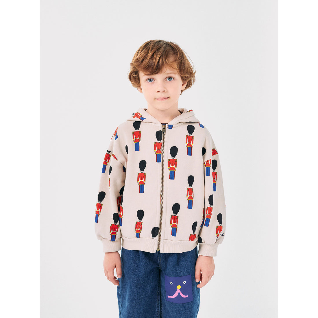Bobo Choses Light Brown Little Tin Soldiers Allover Zipped Sweatshirt