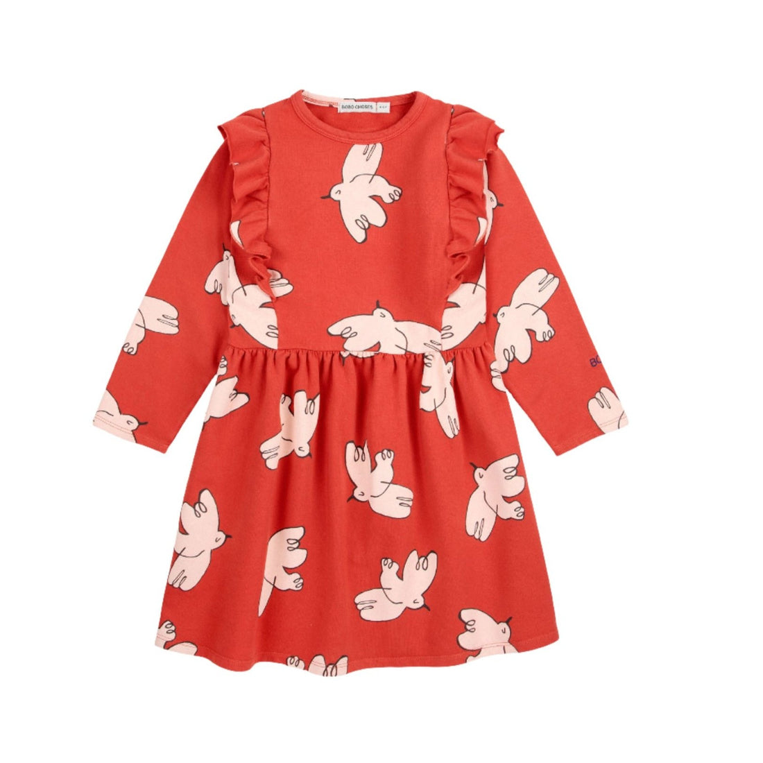 Bobo Choses Red Freedom Bird Allover Ruffle Dress