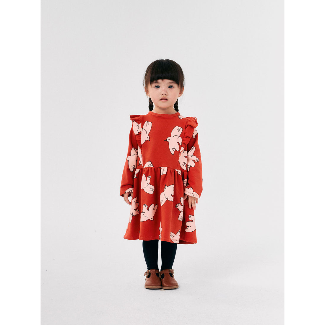 Bobo Choses Red Freedom Bird Allover Ruffle Dress
