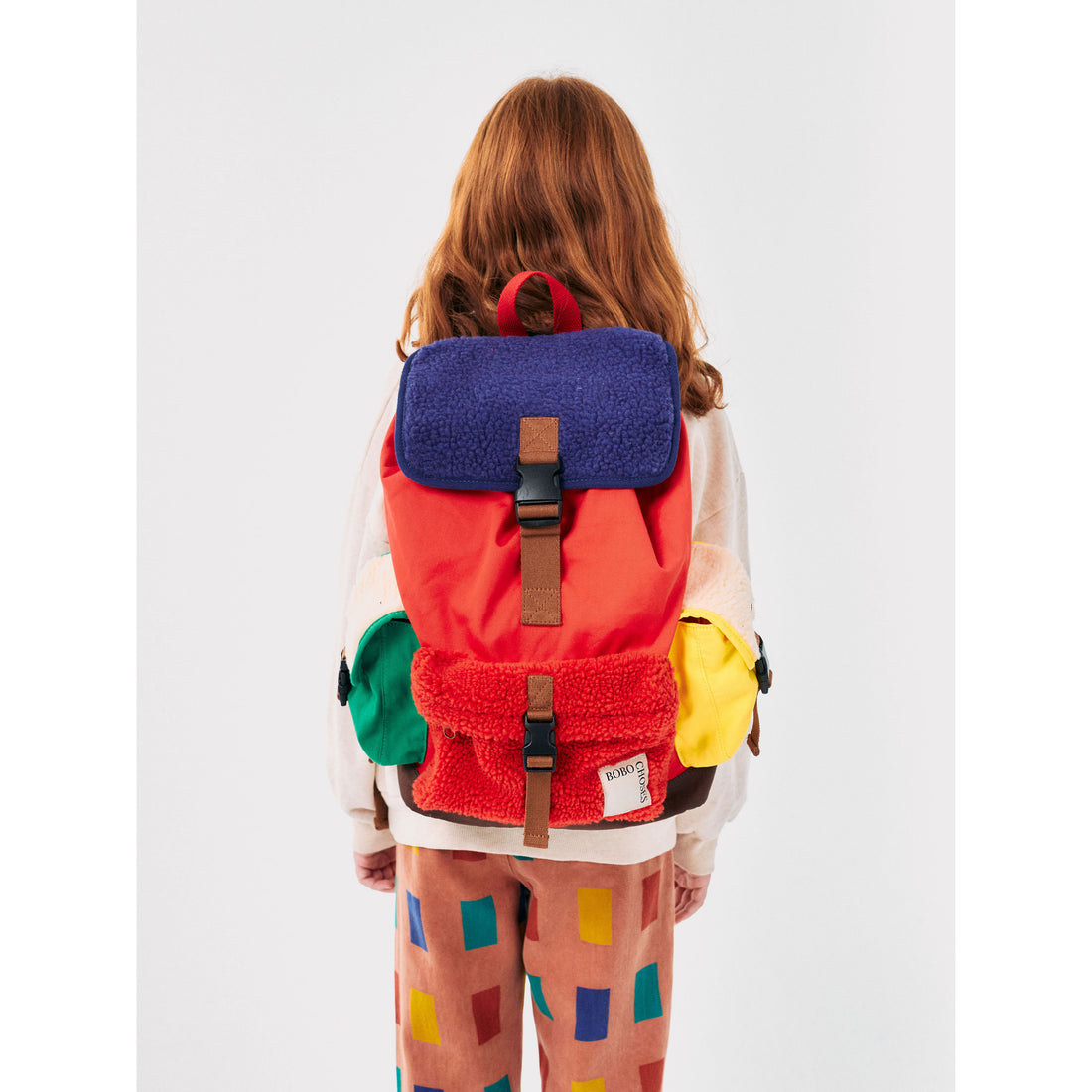 Bobo Choses Red Sheepskin Colorblock Backpack