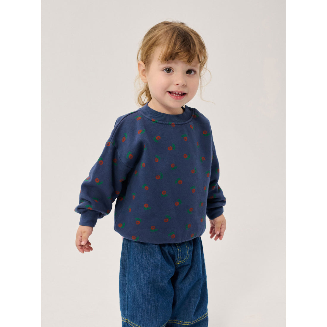 Bobo Choses Navy Blue Stamp Bloom Baby Sweatshirt