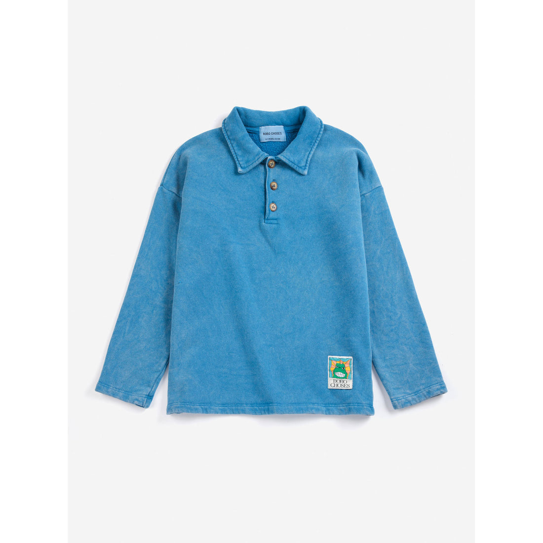 Bobo Choses Light Blue Beast Tag Polo Sweatshirt